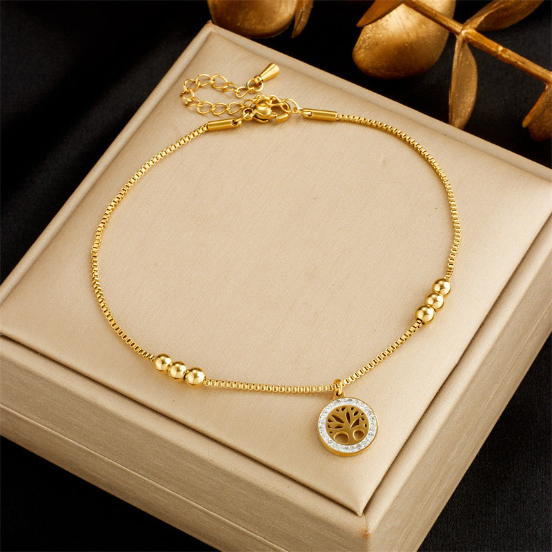 Fashionable Heart-Shaped White Shell Life Tree Butterfly Womens Anklet