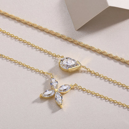Pear-shaped Inlay Of Top-quality Moissanite, Luxurious And Fashionable, Minimalist Trend Jewelry, Silver Pendant Necklace, Collar Chain, S925 Silver Electroplated With Gold