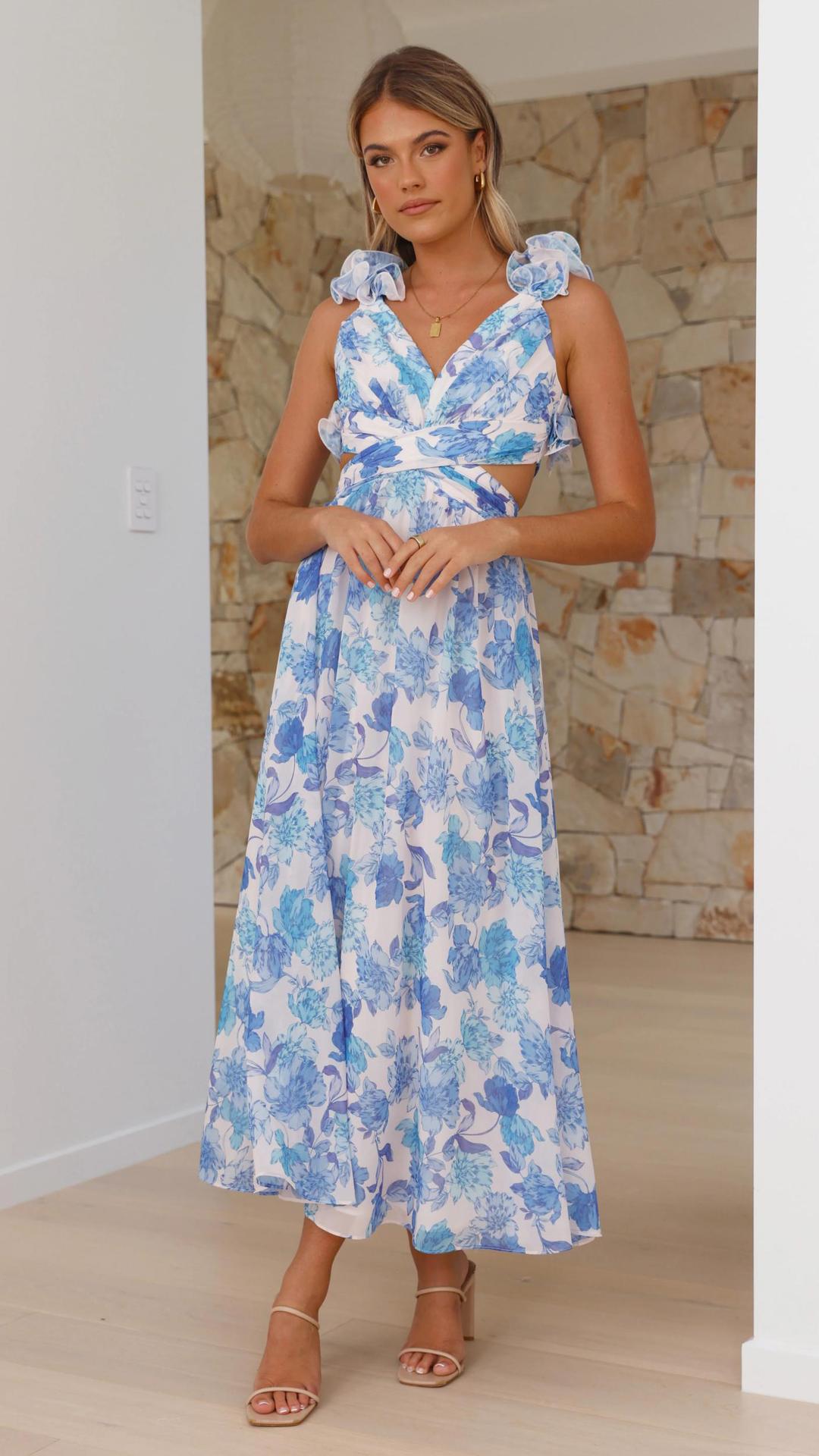 Chiffon Floral Backless Cross-Strap Dress