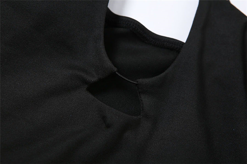 Fashion  Hollow Solid Color Long Sleeve Slim Fit Hip Dress
