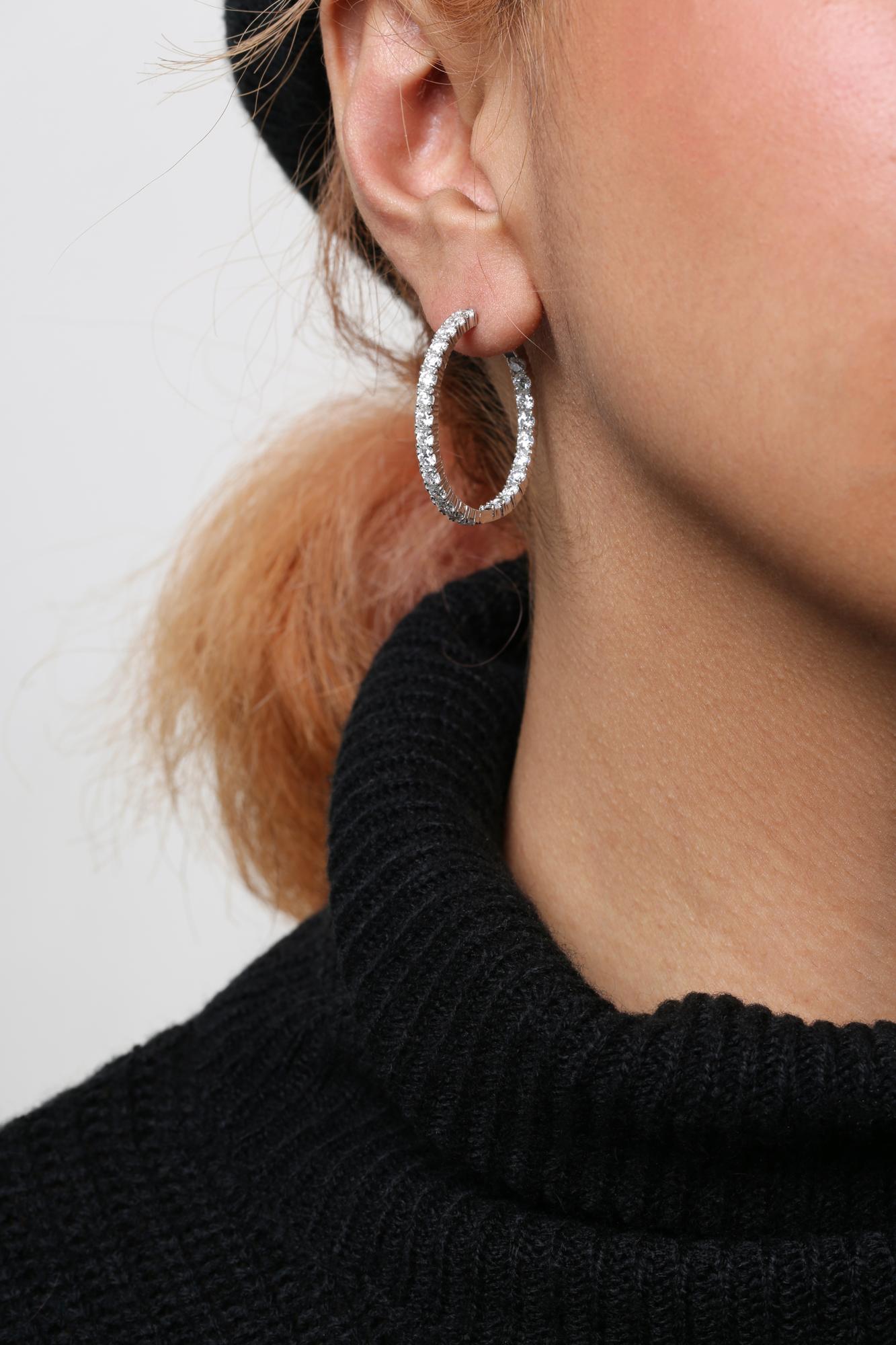 14K White Gold 5.00 Cttw Lab Grown Diamond Inside Out Hoop Earrings