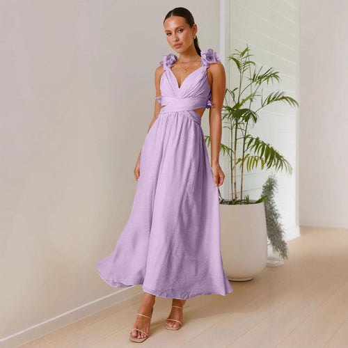 Chiffon Floral Backless Cross-Strap Dress