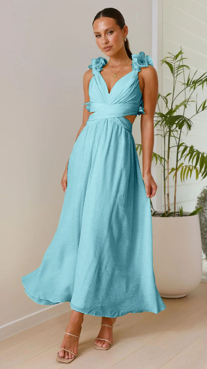 Chiffon Floral Backless Cross-Strap Dress