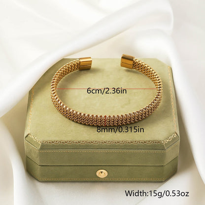 Irregular Knitted Cable-Design Open Womens Fashionable Stainless Steel Bracelet