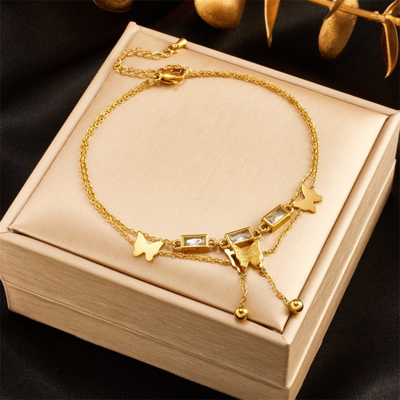 Fashionable Heart-Shaped White Shell Life Tree Butterfly Womens Anklet