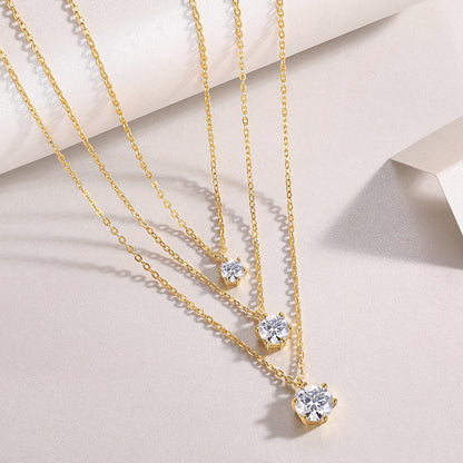 2-carat Luxury Fashion Minimalist Trend Jewelry Silver Pendant Necklace With Top-quality Moissanite, S925 Silver Electroplated With Gold