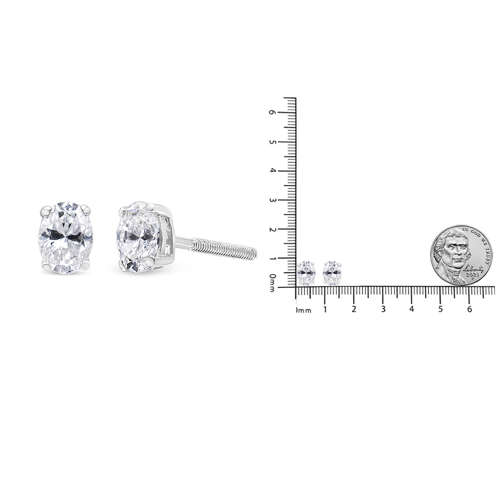 14K White Gold Lab Grown Oval Solitaire Diamond Stud Earrings (F-G