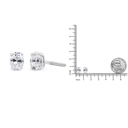 14K White Gold Lab Grown Oval Solitaire Diamond Stud Earrings (F-G