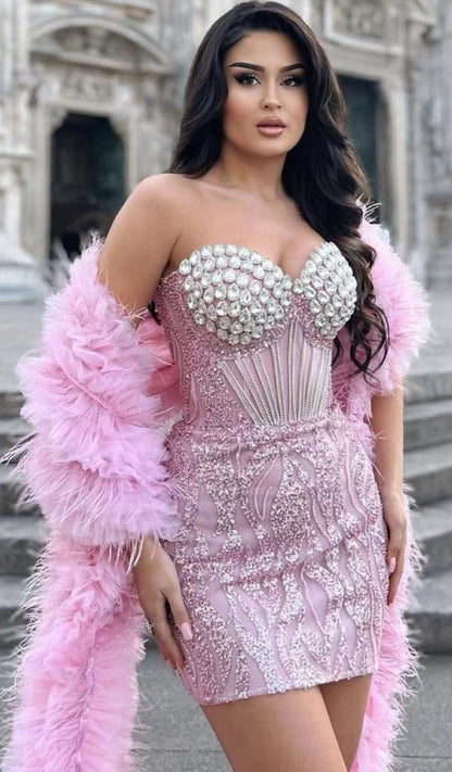 Women's Fashion Leisure Rhinestone Sequined Embroidered Tube Top Dress