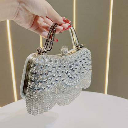Diamond-encrusted Clutch With Tassel Evening Bag