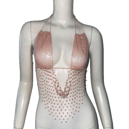 Women's Cutout Sling Sexy Fishnet Rhinestone Top