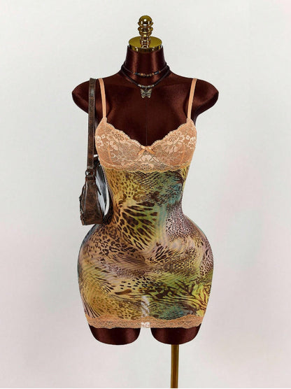 Women's Sexy Lace Cinched Waist Vintage Dress
