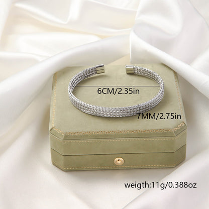 Irregular Knitted Cable-Design Open Womens Fashionable Stainless Steel Bracelet