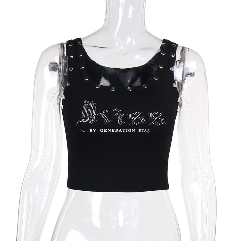 Fashion Rivet Rhinestone Short Top