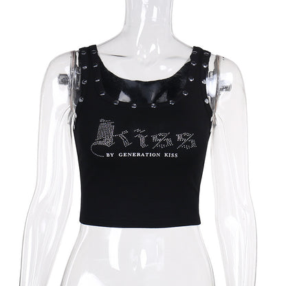 Fashion Rivet Rhinestone Short Top