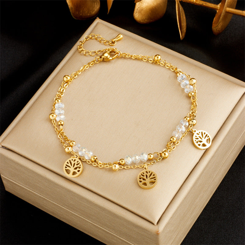 Fashionable Heart-Shaped White Shell Life Tree Butterfly Womens Anklet