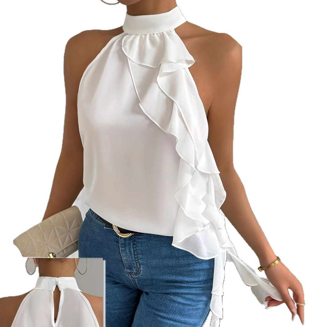 Boho-style Backless Halterneck Sleeveless Tank Top Shirt