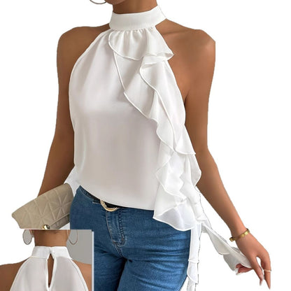 Boho-style Backless Halterneck Sleeveless Tank Top Shirt
