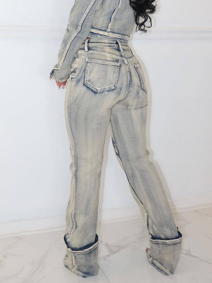 New Fashionable And Sexy Women's High Elasticity Washed Zipper Denim Pants