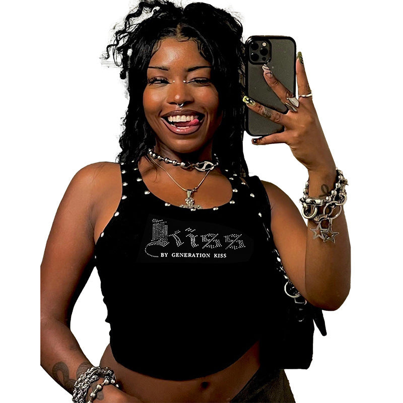Fashion Rivet Rhinestone Short Top