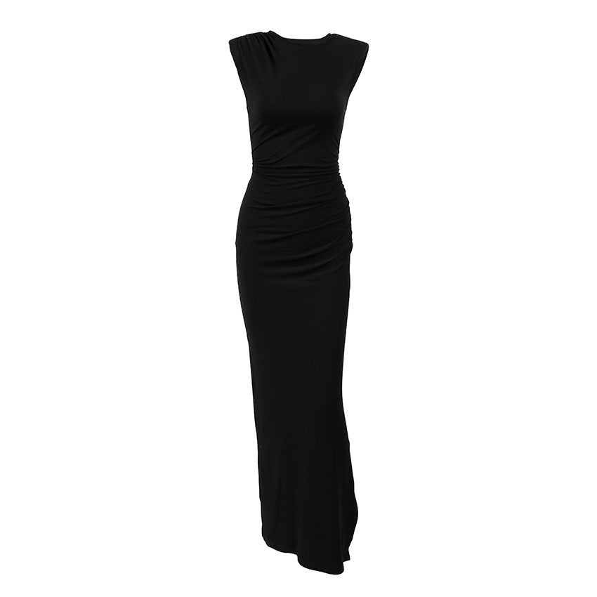 Spring Designer Crew-Neck Defined-Waist Dress For Women