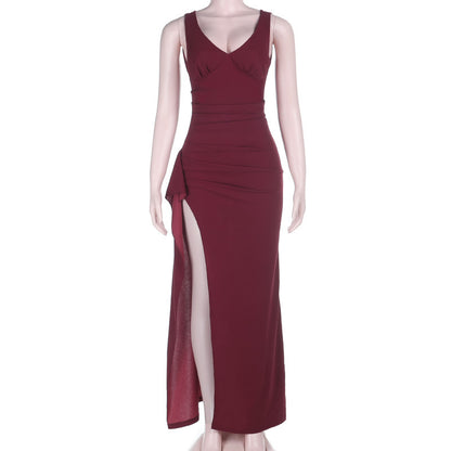 Chest-flattering V-neck Split Evening Gown Dress