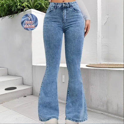 High-waisted Stretch Slim-fit Faux Denim Print Pants