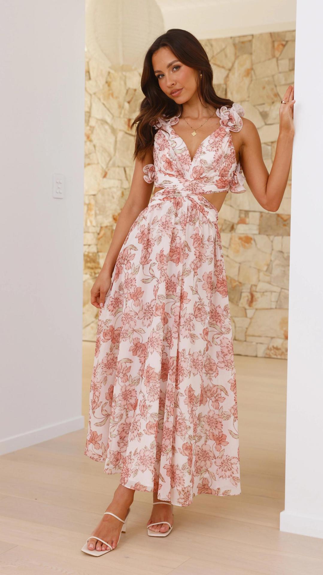 Chiffon Floral Backless Cross-Strap Dress