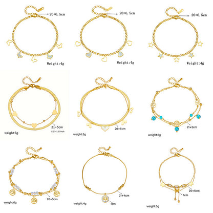 Fashionable Heart-Shaped White Shell Life Tree Butterfly Womens Anklet